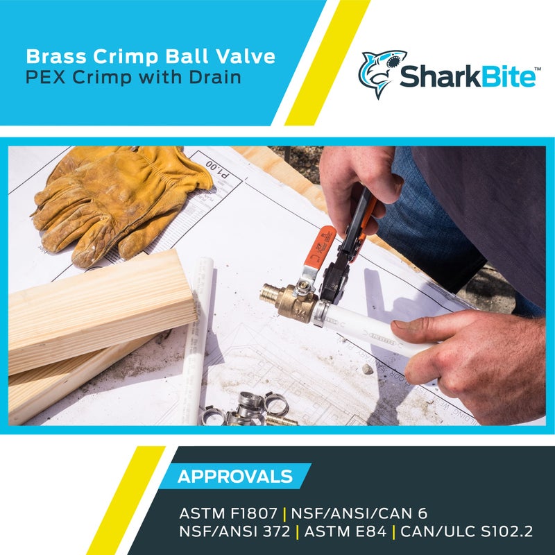 SharkBite 3/4 Inch Crimp Ball Valve with Drain, Brass Plumbing Fitting, PEX Pipe, PE-RT, 24613LFA - Image 5